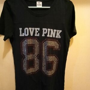PINK Victoria's Secret Black Tee with Love Pink 86 Graphic
